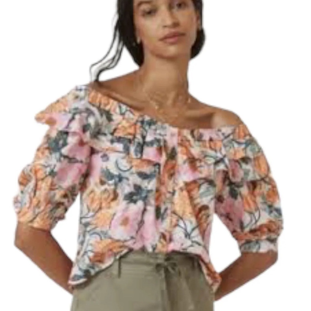 Anthropologie Pink Floral Off-Shoulder Blouse